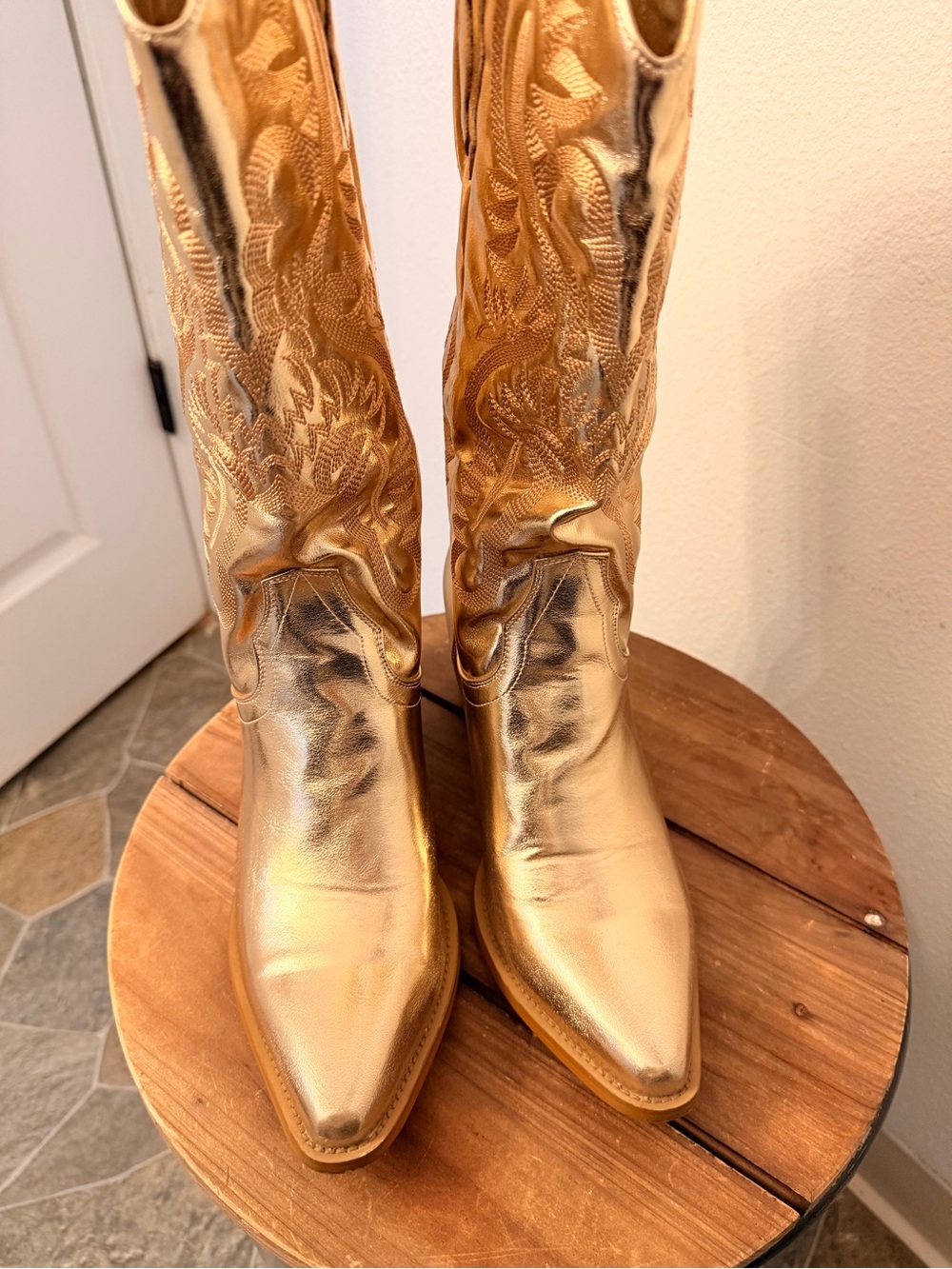 Metallic Gold Western Cowboy Boots - Gold - Picture 4 of 5